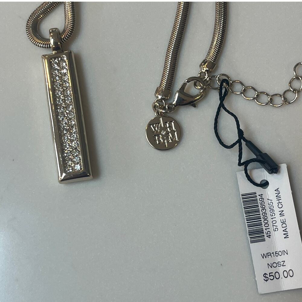 White House Black Market  Silver, Burgundy & Rhinestone Bar Pendant Necklace NWT